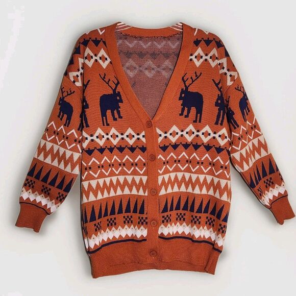 Holiday Reindeer Fair Isle Cardigan Women's Medium Emery Rose M - Picture 1 of 6